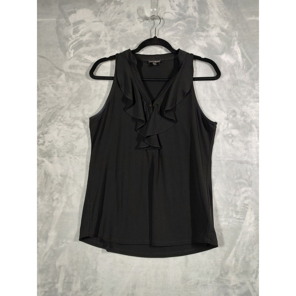 Express Womens Black Ruffle V-Neck Sleeveless Blouse Top Small S P 3509
